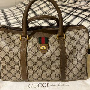 GUCCI Vintage 1980's  Brown Monogram Canvas Boston Bag